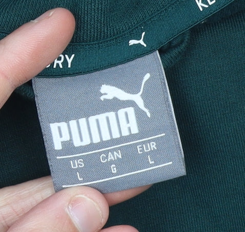 Puma Men's Green Full Zip Hoodie Size L Breathable Sportswear