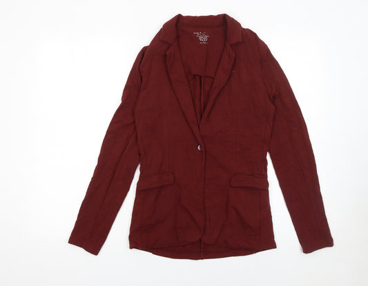 Majestic Filatures Women Burgundy Long Sleeve Single-Breasted Blazer Size 10