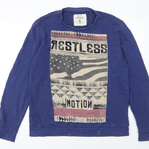 Denim 73 Men's Blue Graphic Print Pullover Sweatshirt Size L