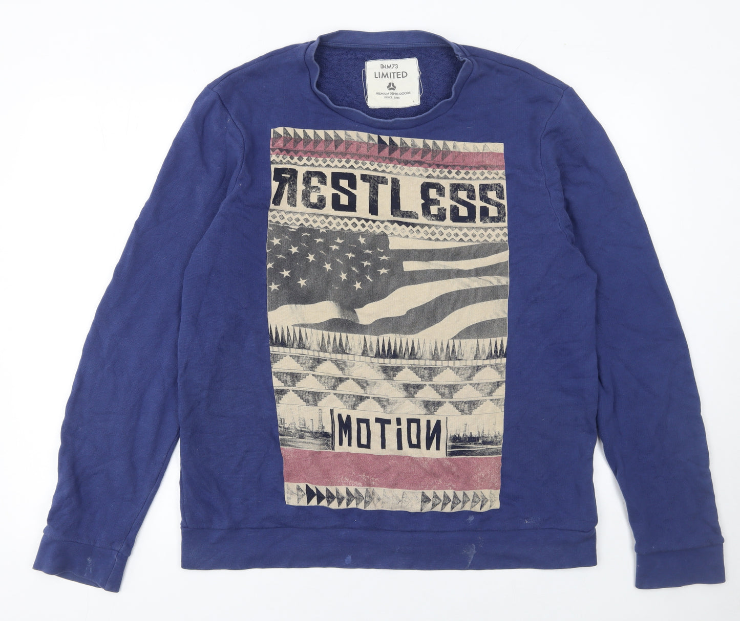 Denim 73 Men's Blue Graphic Print Pullover Sweatshirt Size L