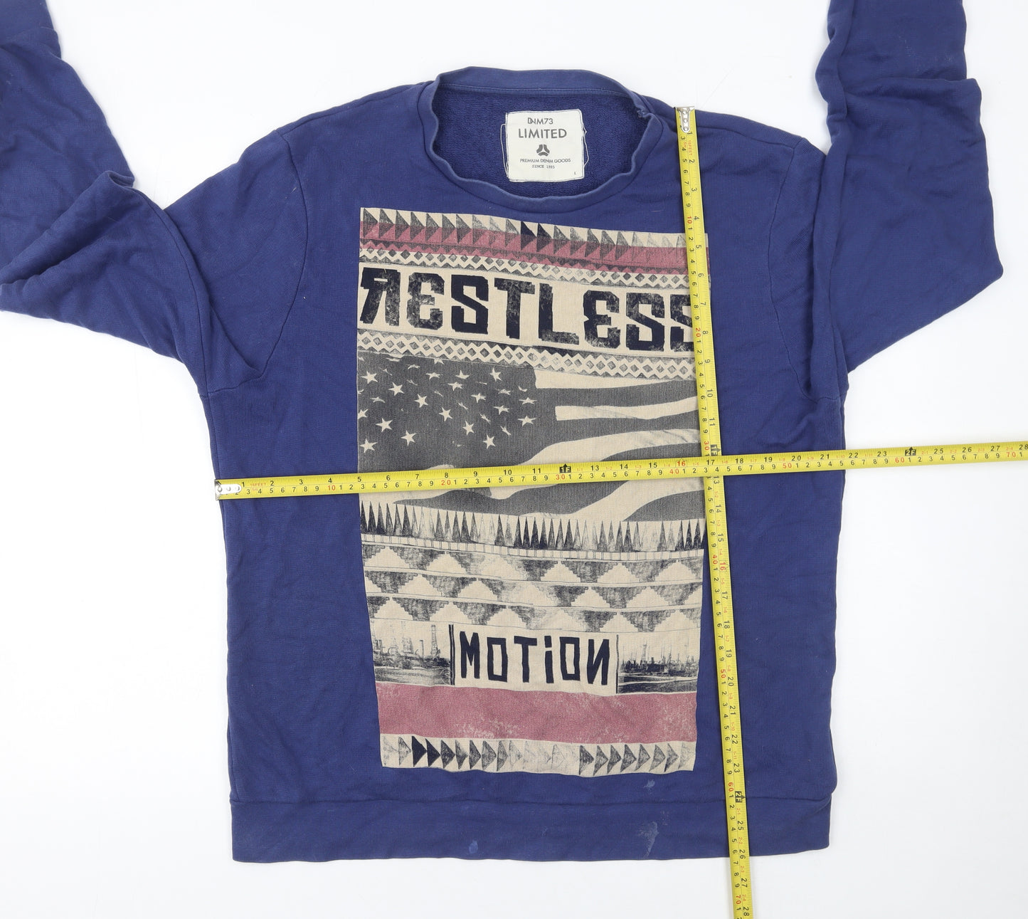 Denim 73 Men's Blue Graphic Print Pullover Sweatshirt Size L