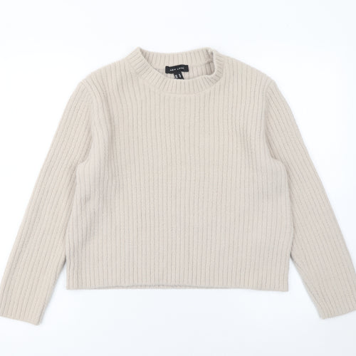 New Look Women Beige Ribbed Knit Long Sleeve Pullover Jumper Size 14
