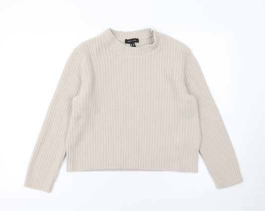 New Look Women Beige Ribbed Knit Long Sleeve Pullover Jumper Size 14