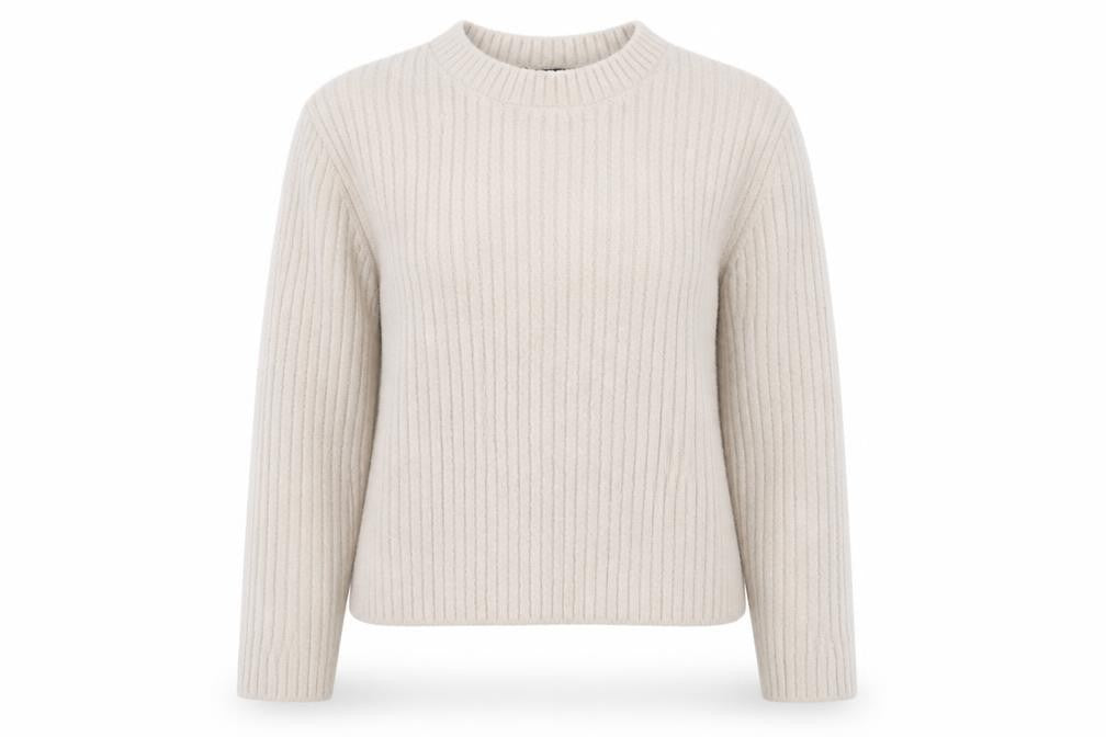 Front view of New Look Women Beige Ribbed Knit Long Sleeve jumper, size 14
