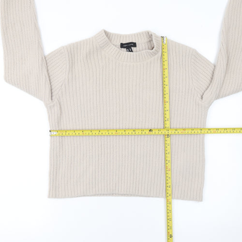 New Look Women Beige Ribbed Knit Long Sleeve Pullover Jumper Size 14