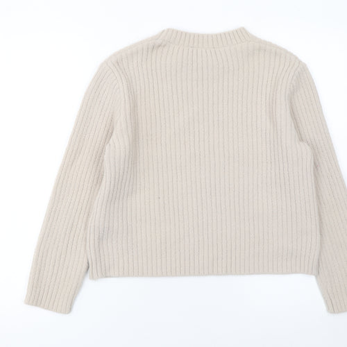 New Look Women Beige Ribbed Knit Long Sleeve Pullover Jumper Size 14