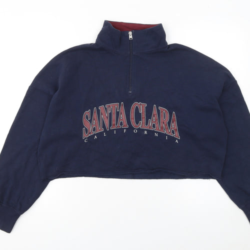 Hollister Women Navy Blue Santa Clara 1/4 Zip Pullover Sweatshirt S