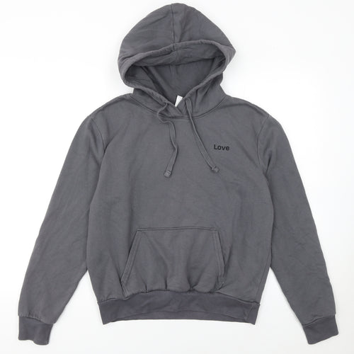 H&M Girls Grey Love Hoodie Size S Pullover Cotton Blend Sweatshirt