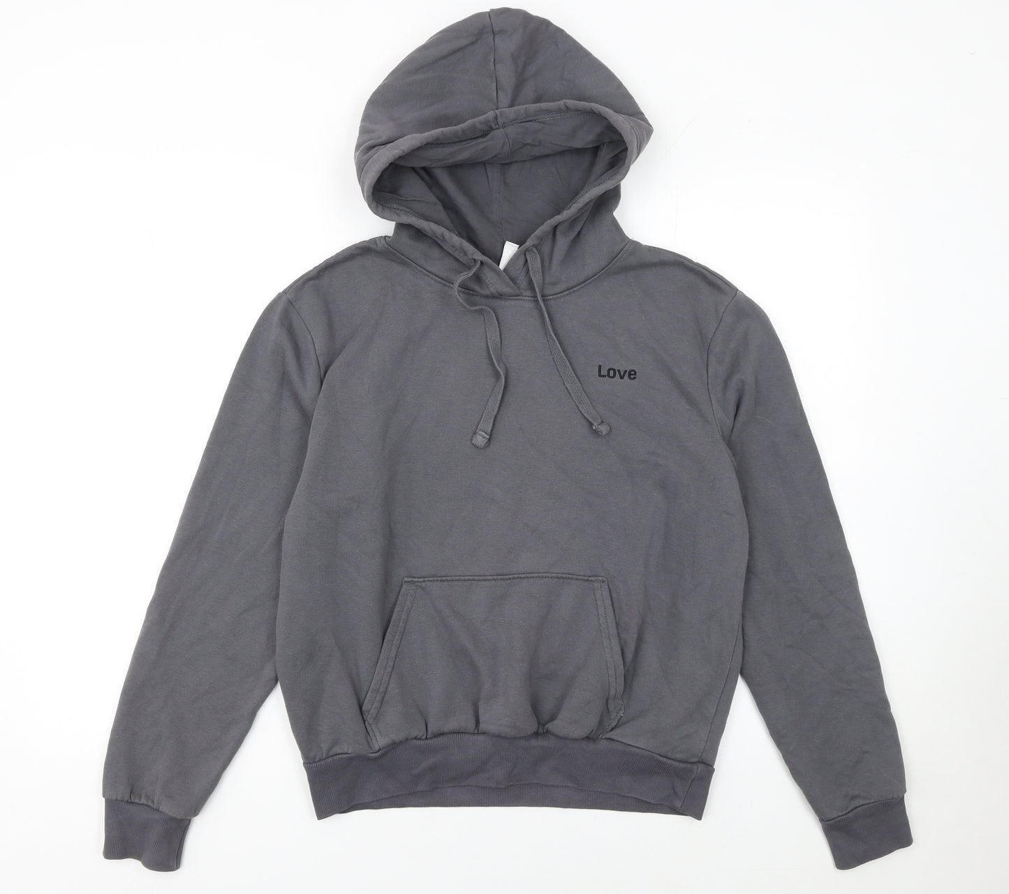 H&M Girls Grey Love Hoodie Size S Pullover Cotton Blend Sweatshirt