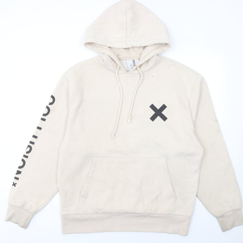 Collusion Mens Beige Pullover Hoodie M Logo Graphic Streetwear