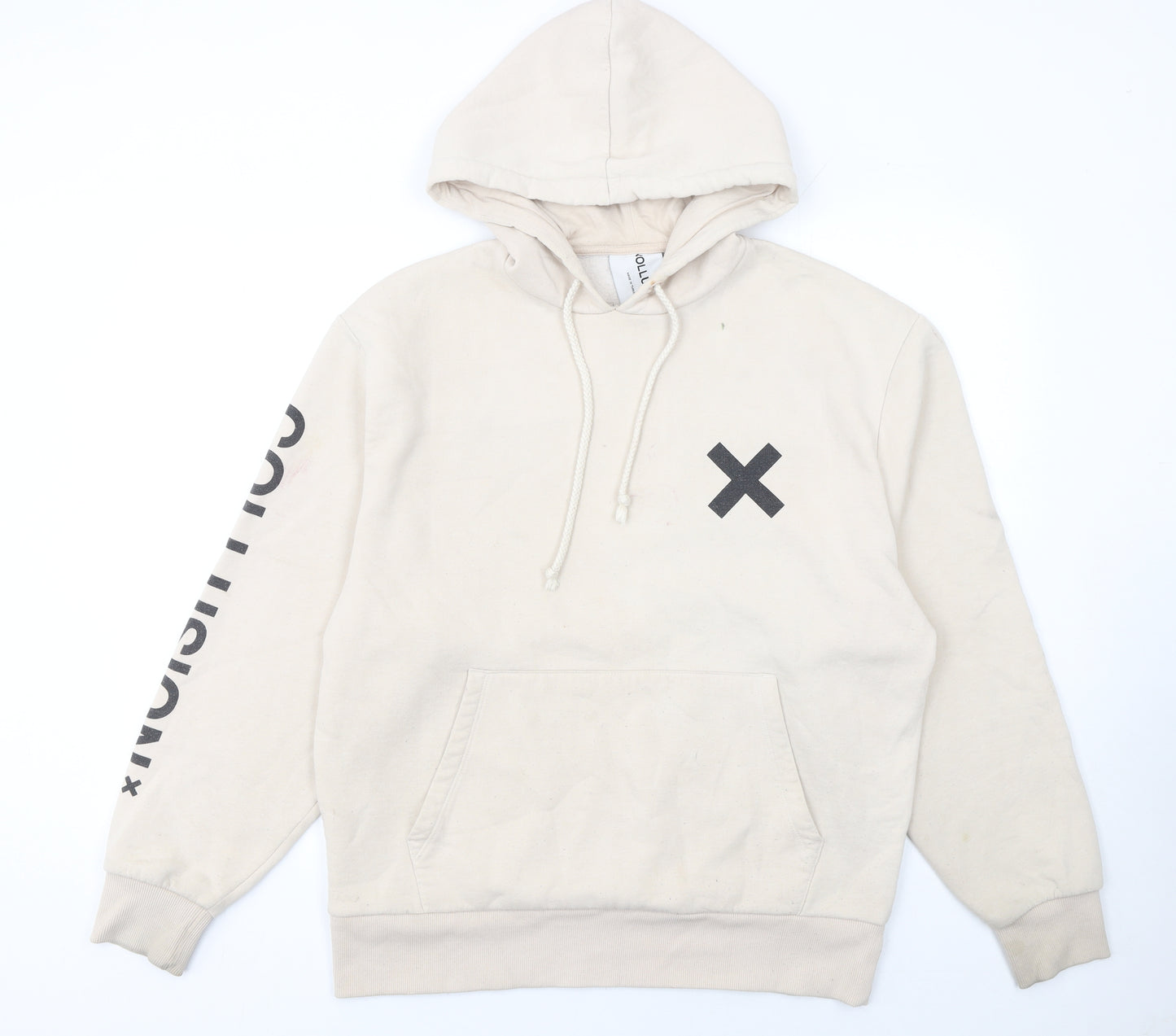 Collusion Mens Beige Pullover Hoodie M Logo Graphic Streetwear