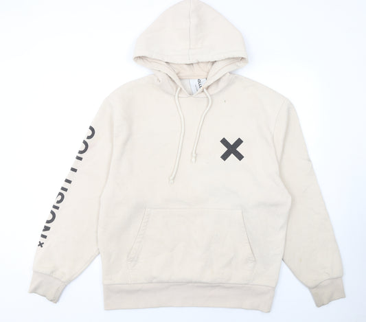 Collusion Mens Beige Pullover Hoodie M Logo Graphic Streetwear