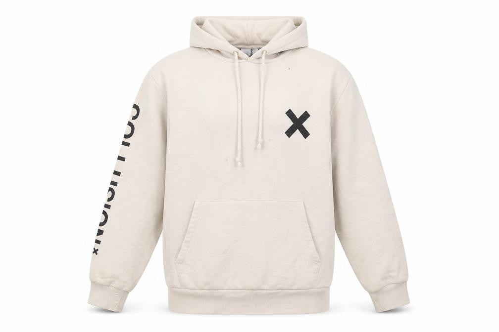 Collusion Mens Beige Pullover Hoodie M Logo Graphic Streetwear