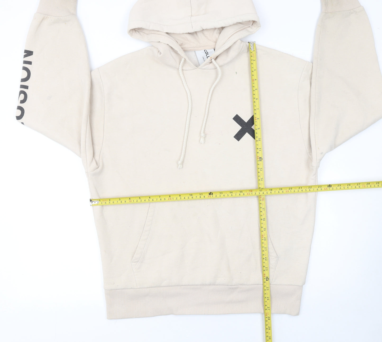 Collusion Mens Beige Pullover Hoodie M Logo Graphic Streetwear