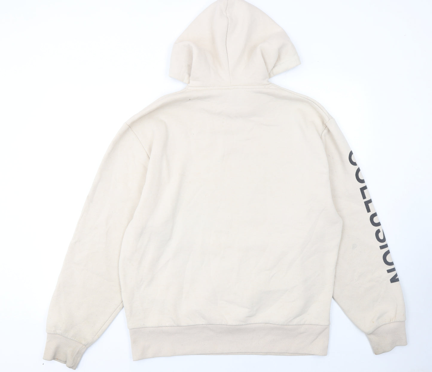 Collusion Mens Beige Pullover Hoodie M Logo Graphic Streetwear