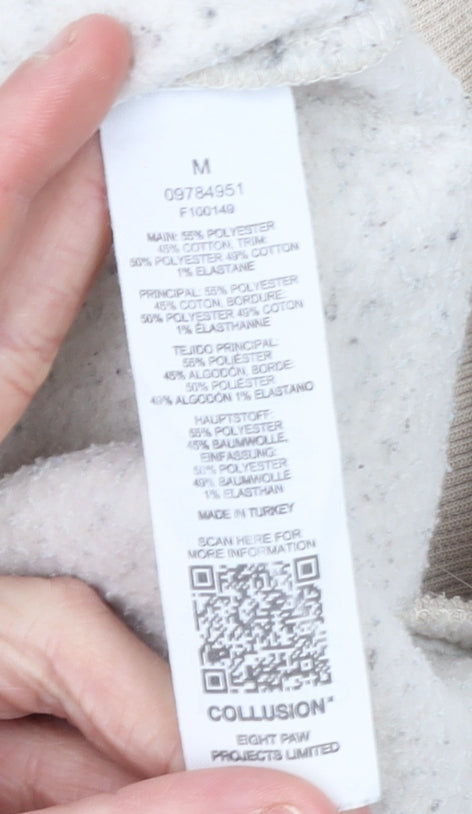 Collusion Mens Beige Pullover Hoodie M Logo Graphic Streetwear