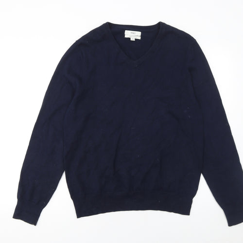 Marks and Spencer Men's Blue V-Neck Cotton Jumper M Regular Fit