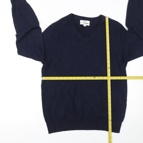 Marks and Spencer Men's Blue V-Neck Cotton Jumper M Regular Fit