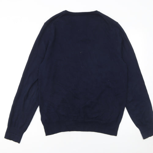 Marks and Spencer Men's Blue V-Neck Cotton Jumper M Regular Fit