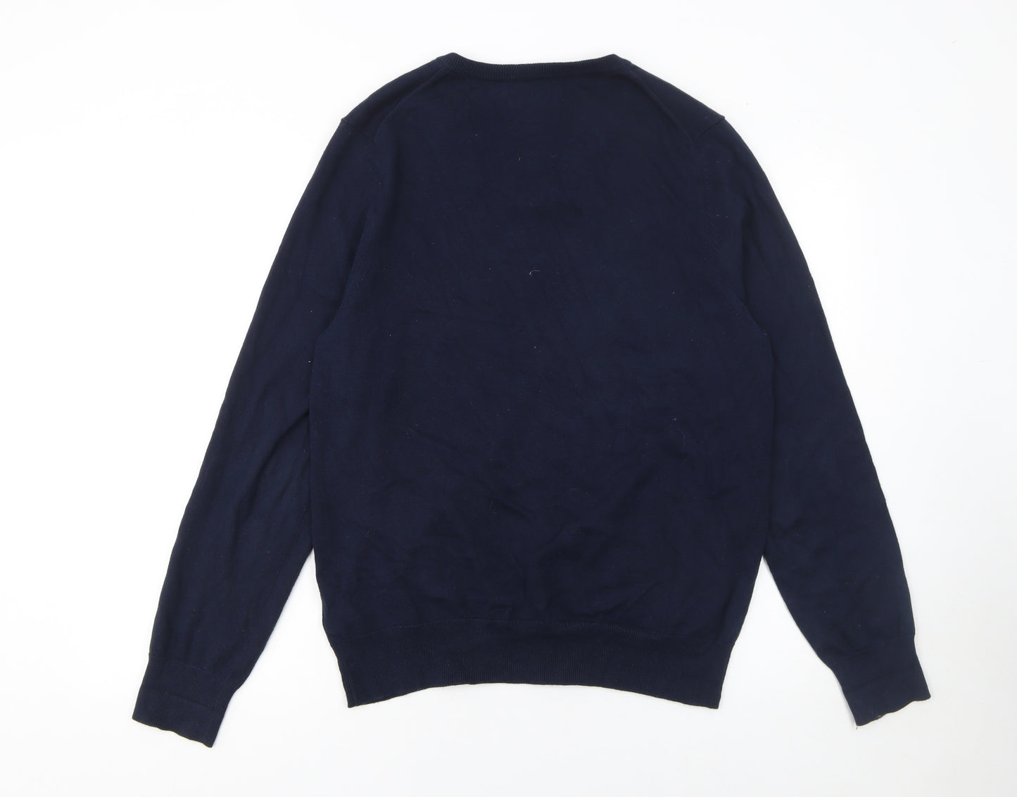 Marks and Spencer Men's Blue V-Neck Cotton Jumper M Regular Fit