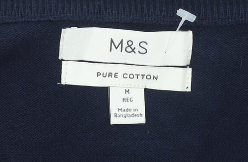 Marks and Spencer Men's Blue V-Neck Cotton Jumper M Regular Fit