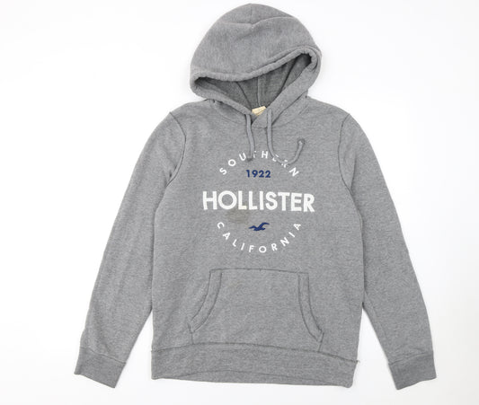 Hollister Men's Grey Pullover Hoodie Size S Embroidered Logo