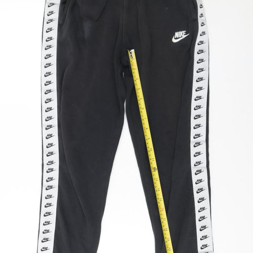 Nike Men's Black Jogger Sweatpants Small Logo Taped Track Trousers