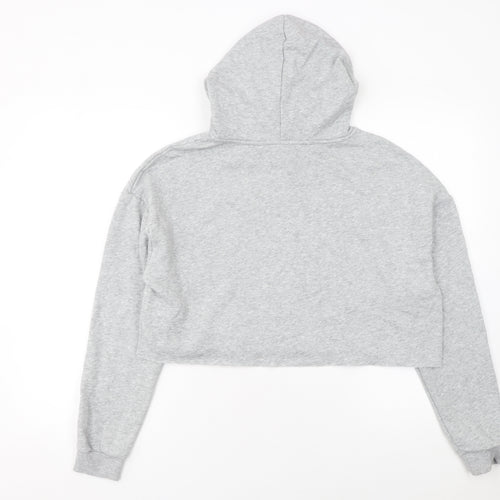 H&M Women Grey Brooklyn Babe Cropped Hoodie Size 12 Cotton Blend