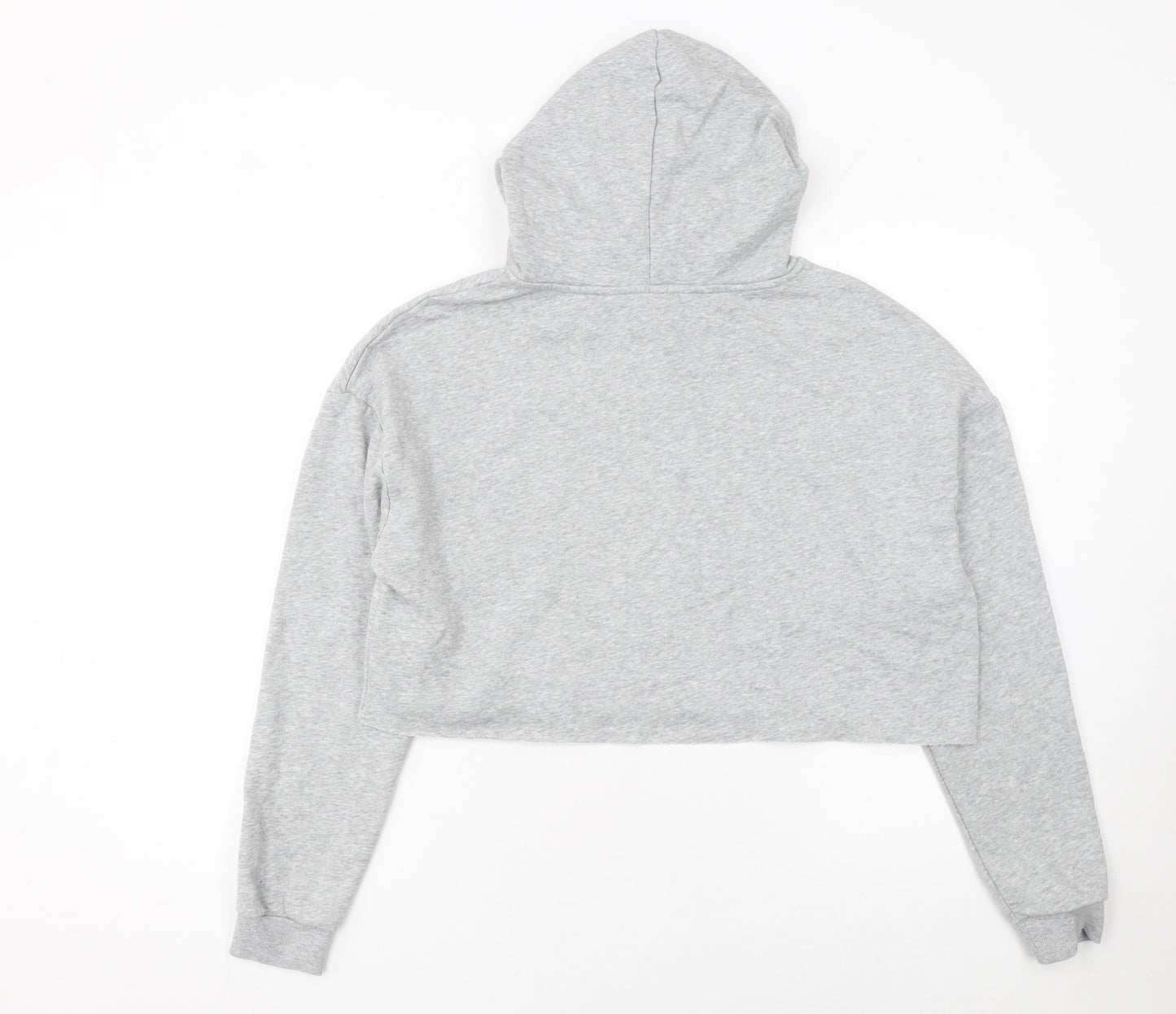 H&M Women Grey Brooklyn Babe Cropped Hoodie Size 12 Cotton Blend