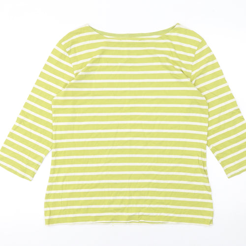 Seasalt Women’s Green White Striped Boat Neck 3/4 Sleeve Cotton Top Size 12
