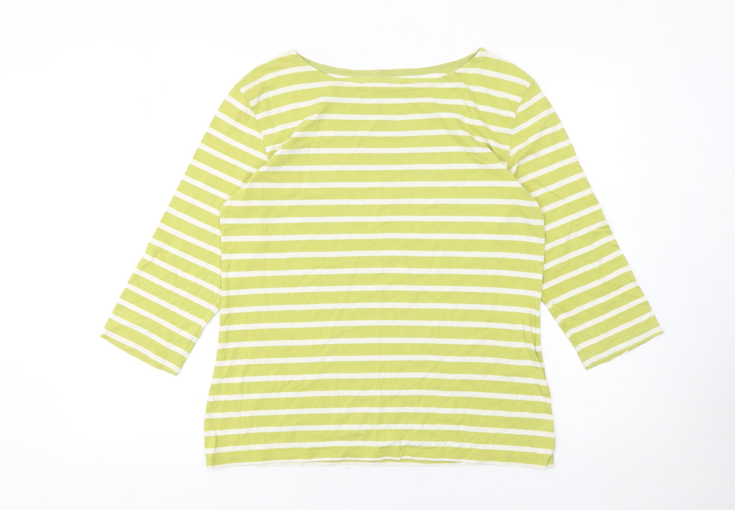 Seasalt Women’s Green White Striped Boat Neck 3/4 Sleeve Cotton Top Size 12