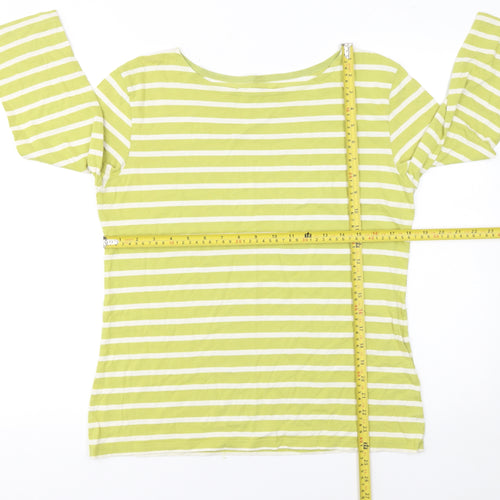 Seasalt Women’s Green White Striped Boat Neck 3/4 Sleeve Cotton Top Size 12