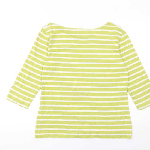Seasalt Women’s Green White Striped Boat Neck 3/4 Sleeve Cotton Top Size 12
