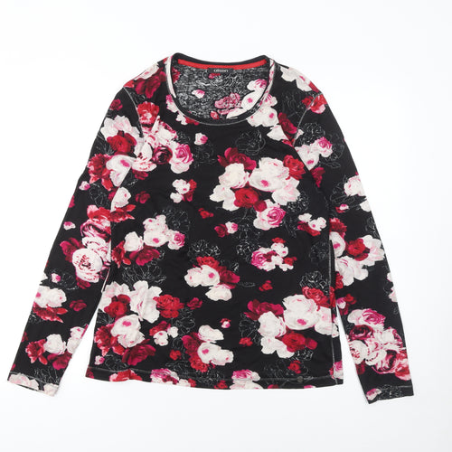 Olsen Womens Floral Long Sleeve Cotton Top Black Red UK 16