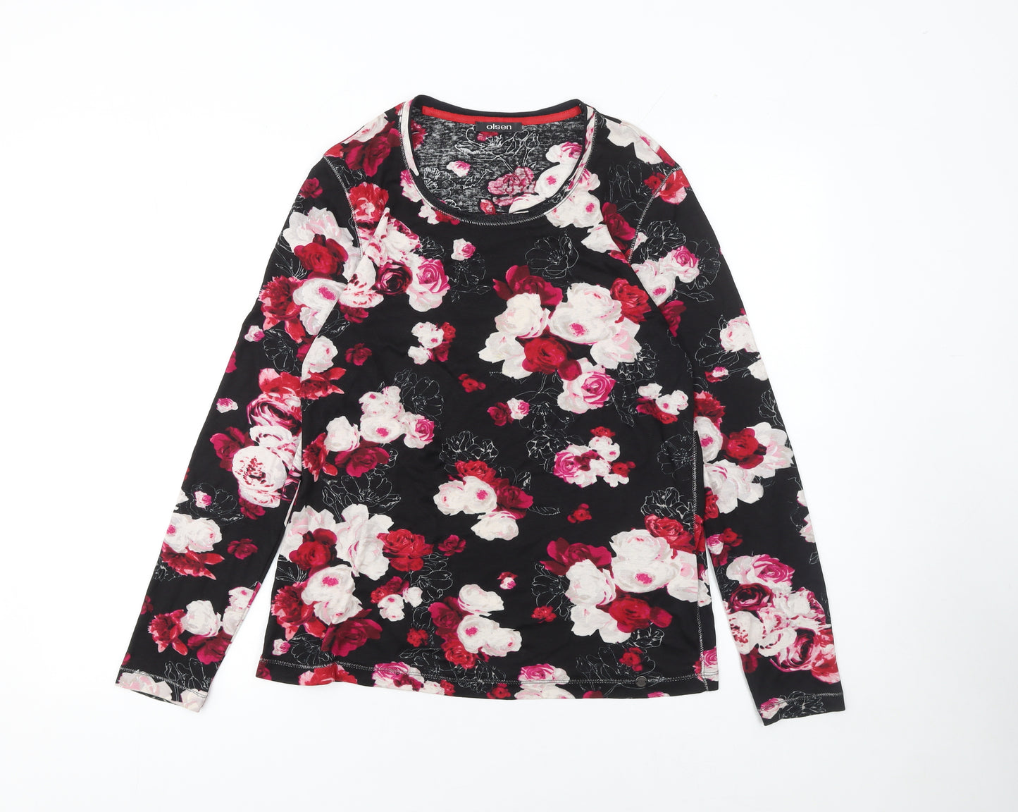 Olsen Womens Floral Long Sleeve Cotton Top Black Red UK 16