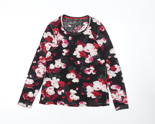 Olsen Womens Floral Long Sleeve Cotton Top Black Red UK 16