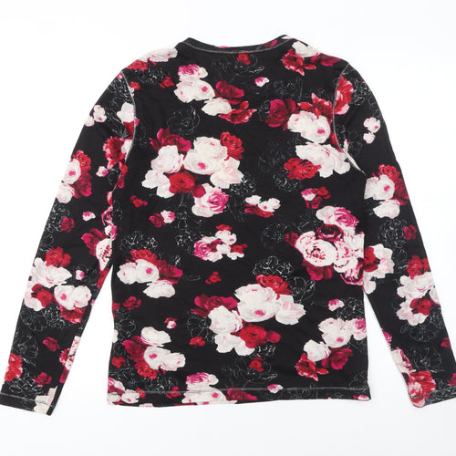 Olsen Womens Floral Long Sleeve Cotton Top Black Red UK 16