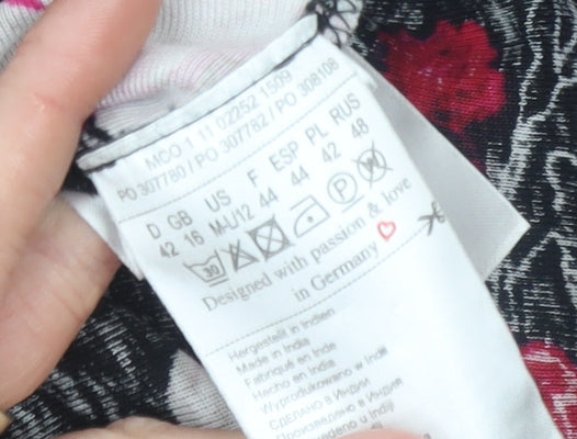 Olsen Womens Floral Long Sleeve Cotton Top Black Red UK 16