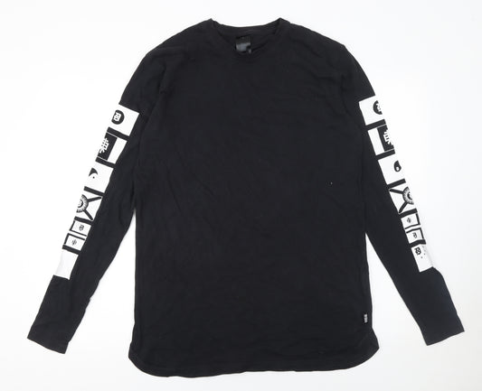 DYPECHEF Men's Black Long Sleeve Graphic Crew Neck Cotton T-Shirt S