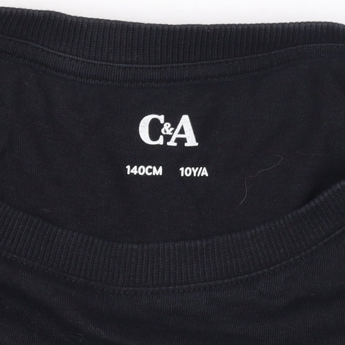 C&A Girls Black New York Club Cotton Short Sleeve T-Shirt 10 Years