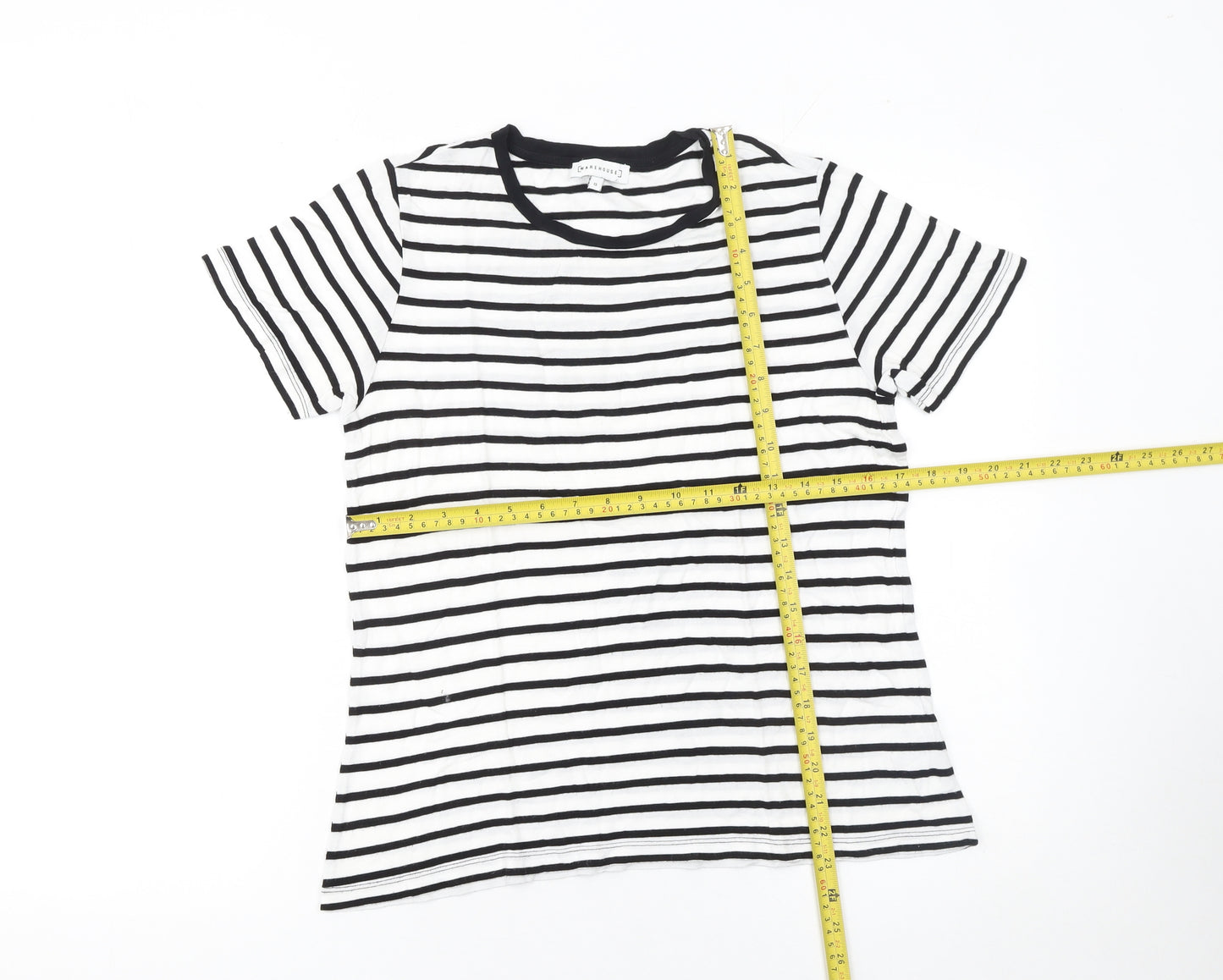 Warehouse Womens Black White Striped Viscose T-Shirt UK 12