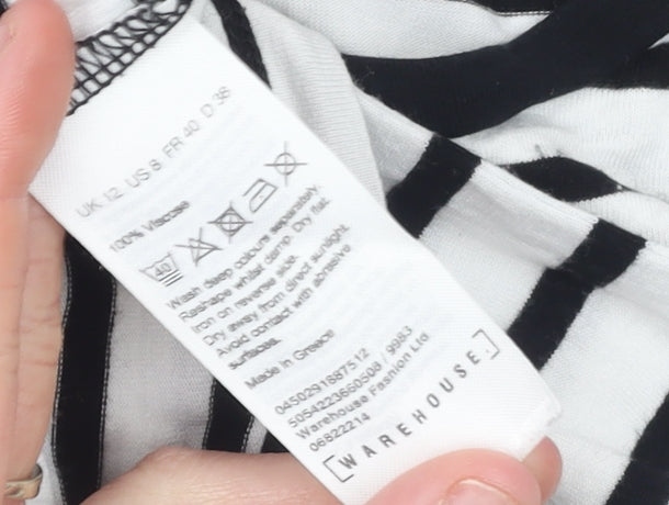 Warehouse Womens Black White Striped Viscose T-Shirt UK 12