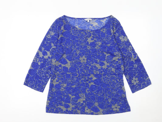 Marks and Spencer Per Una Blue Floral 3/4 Sleeve Top UK 14 Women’s Polyester