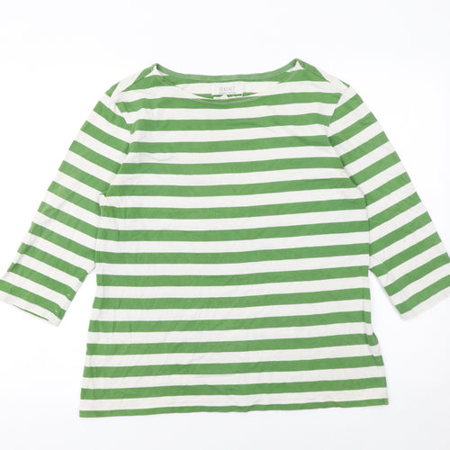 Seasalt Women's Green Striped 3/4 Sleeve Organic Cotton Sailor Top UK 12