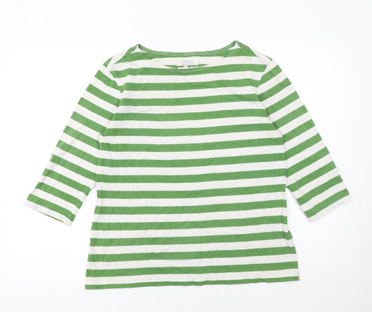 Seasalt Women's Green Striped 3/4 Sleeve Organic Cotton Sailor Top UK 12