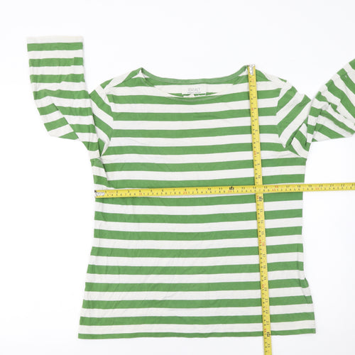 Seasalt Women's Green Striped 3/4 Sleeve Organic Cotton Sailor Top UK 12