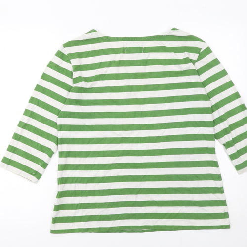 Seasalt Women's Green Striped 3/4 Sleeve Organic Cotton Sailor Top UK 12