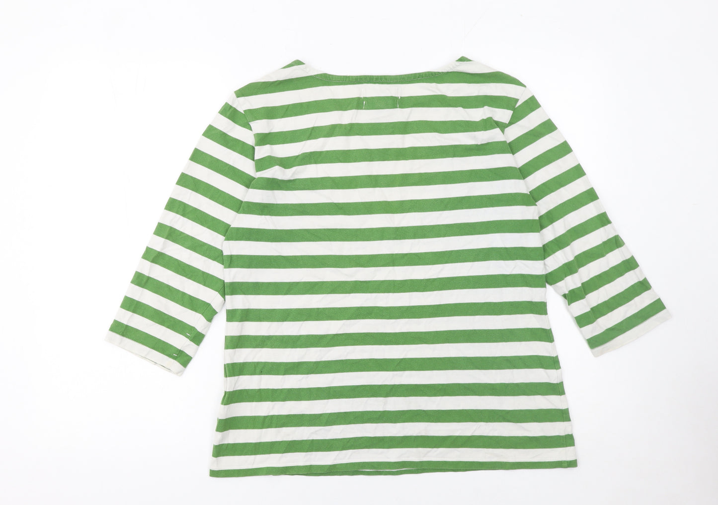 Seasalt Women's Green Striped 3/4 Sleeve Organic Cotton Sailor Top UK 12