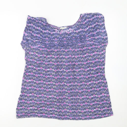 White Stuff Women's Purple Floral Tunic Blouse Size 12 Short Sleeve