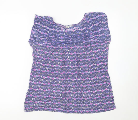 White Stuff Women's Purple Floral Tunic Blouse Size 12 Short Sleeve